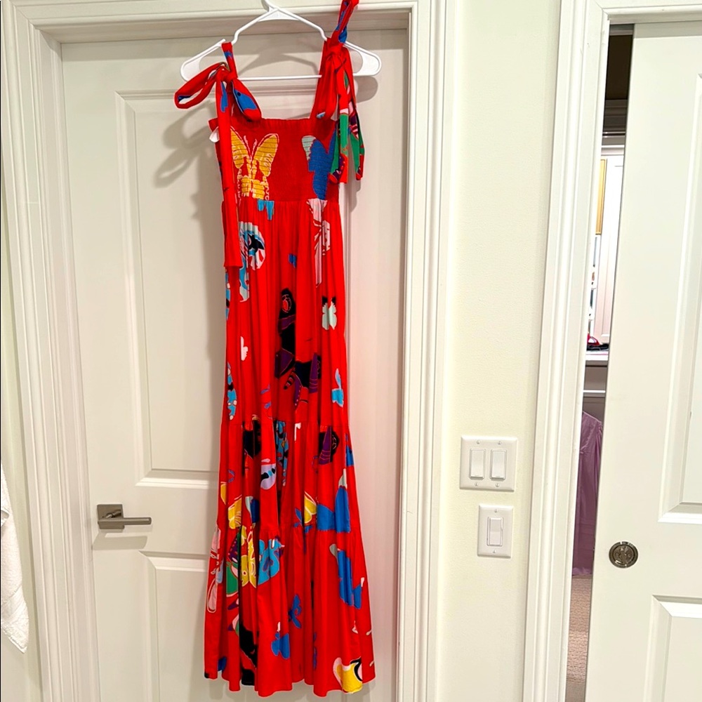 Sheridan French Vibrant Red Butterfly Maxi Dress